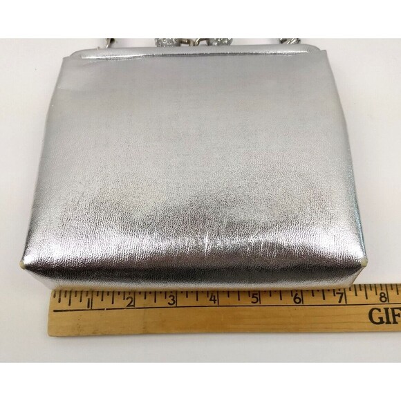Vintage AFTER FIVE Silver Evening Clutch Hand Bag Rhinestone Orbs Kiss‎ Lock - Picture 13 of 16